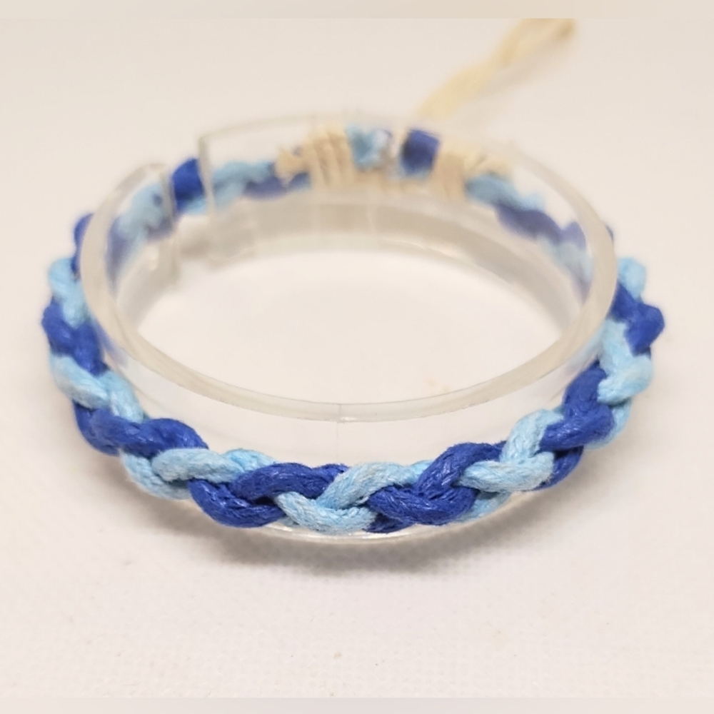 Men's Bracelet Leather Braided Blue White Rope NEW f44